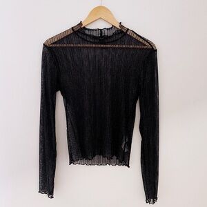 NWOT Black Sheer Glittery Top with Lettuce Hem